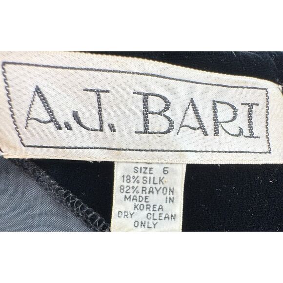 VTG 80s A.J. Bari Dress  Silk, Rayon, Velvet, Cinch Waist, Rhinestone Bow, SZ 6 - Picture 2 of 9